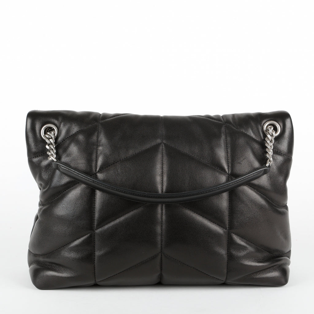 Medium Lou Puffer, Black with Silver Hardware