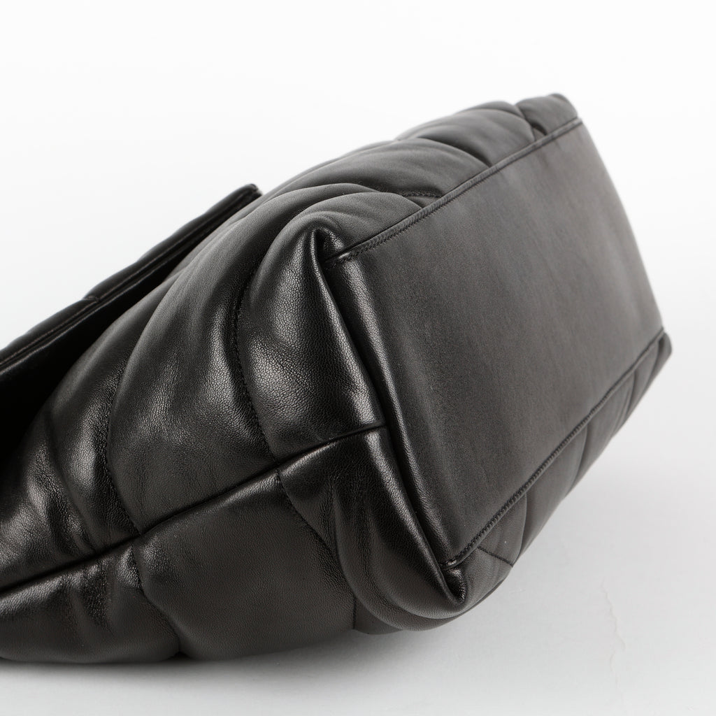 Medium Lou Puffer, Black with Silver Hardware