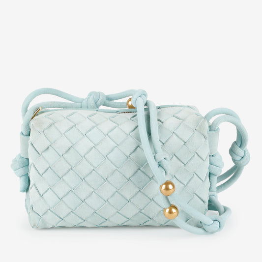 Mini Loop Camera Bag, Teal Suede Intrecciato