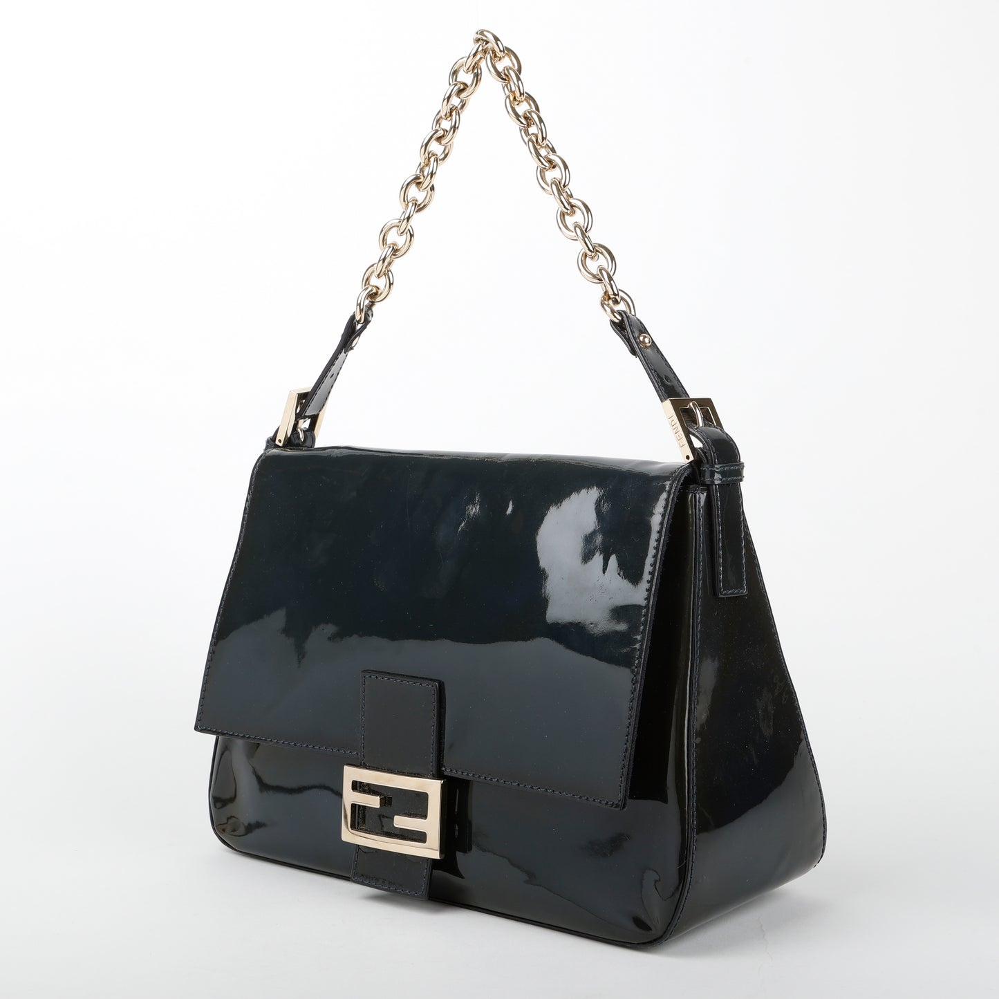 Large Mama Baguette, Navy Patent Leather