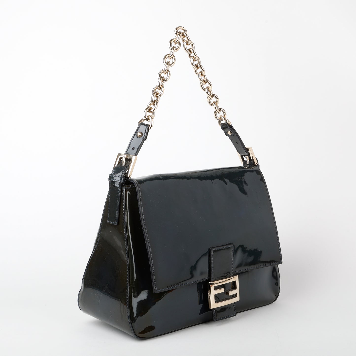 Large Mama Baguette, Navy Patent Leather
