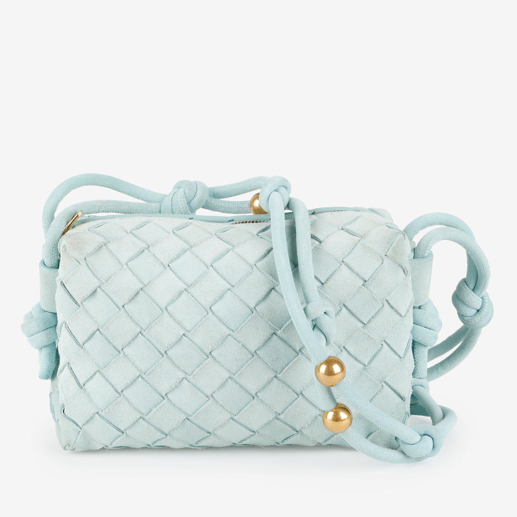 Mini Loop Camera Bag, Teal Suede Intrecciato