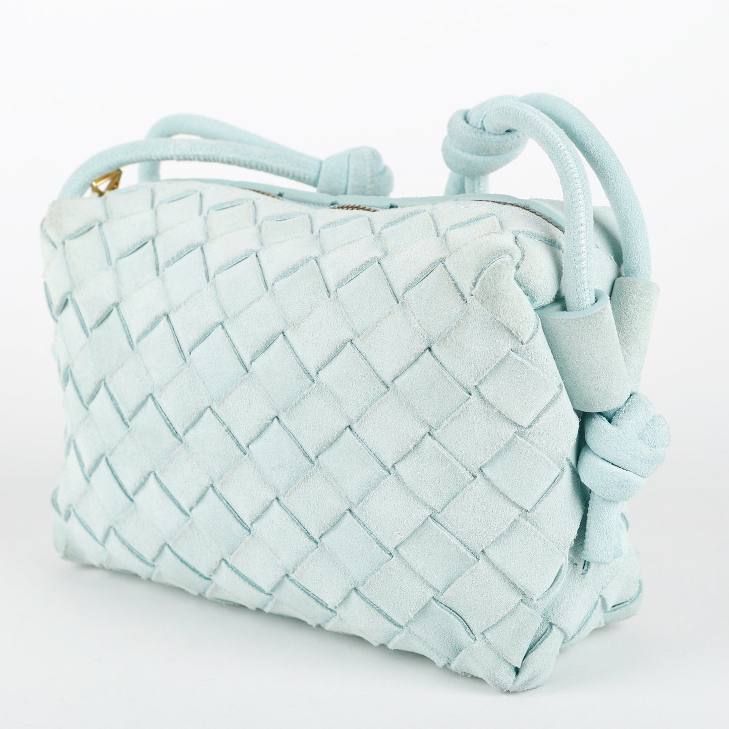 Mini Loop Camera Bag, Teal Suede Intrecciato