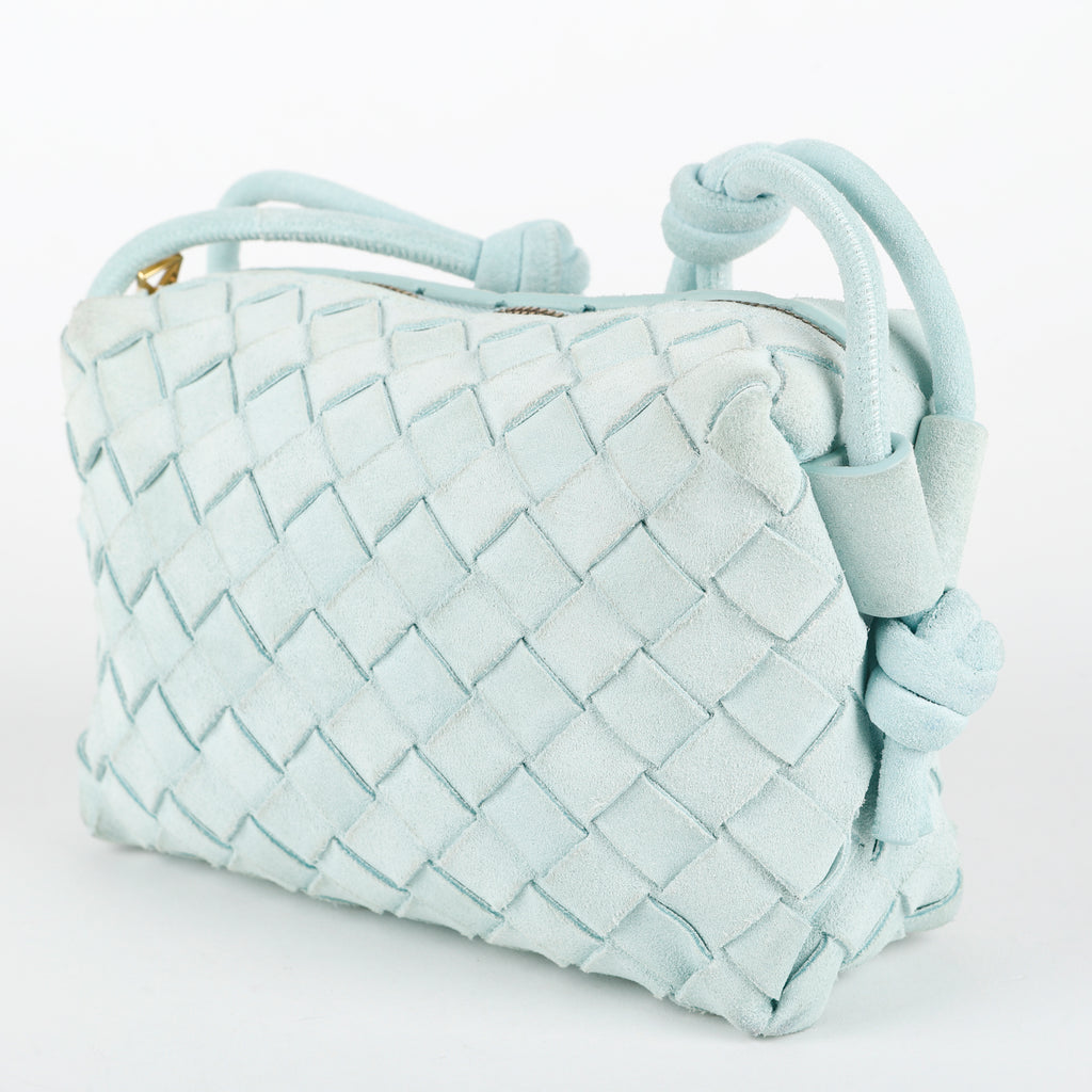 Mini Loop Camera Bag, Teal Suede Intrecciato