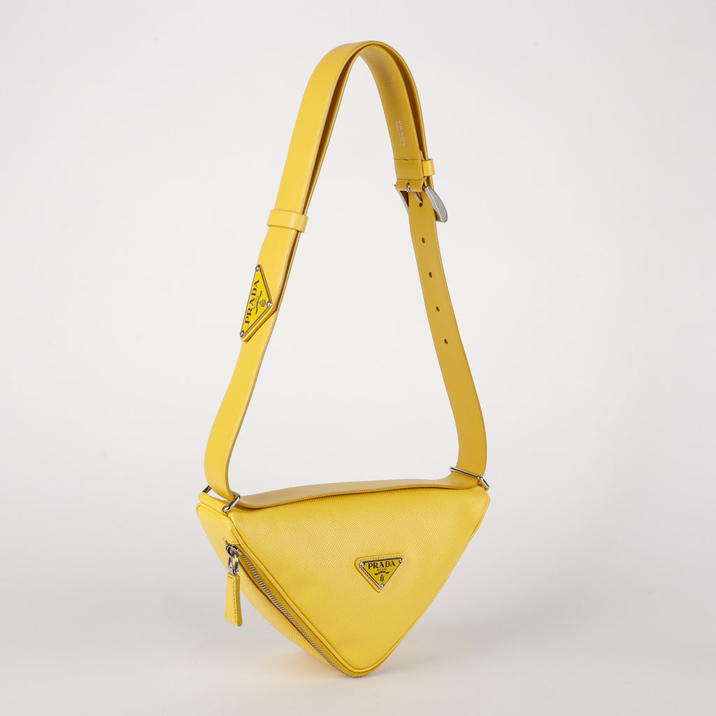 Triangle Shoulder Belt Bag, Sunny Yellow Saffiano