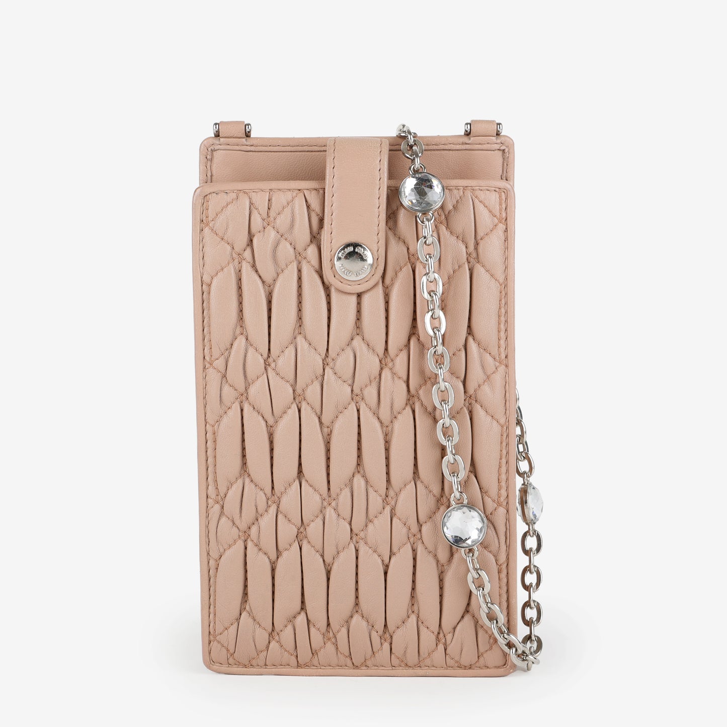 Matelasse Phone Holder on Chain, Nude SHW
