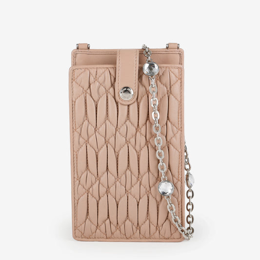 Matelasse Phone Holder on Chain, Nude SHW
