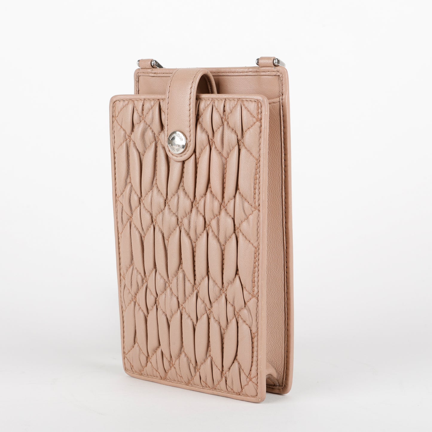 Matelasse Phone Holder on Chain, Nude SHW