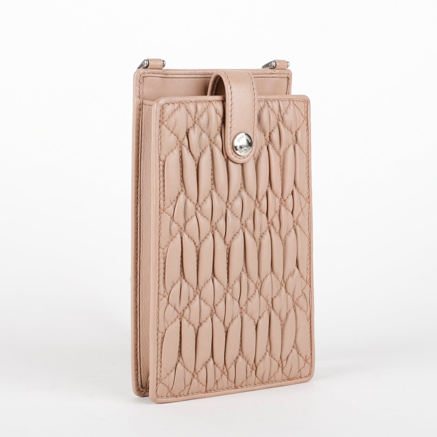 Matelasse Phone Holder on Chain, Nude SHW