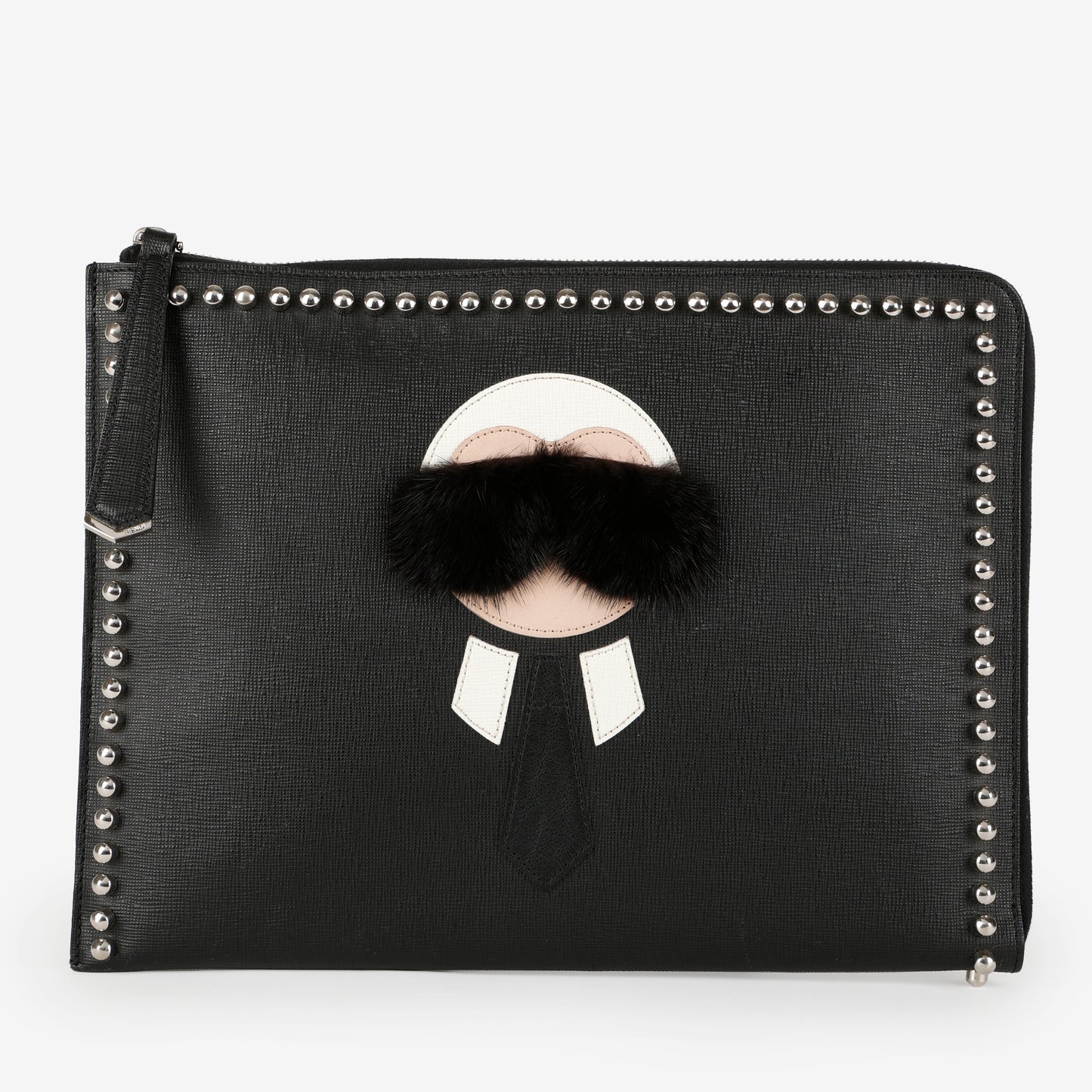 Karlito Studded Zipped Clutch, Black