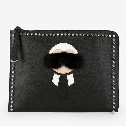 Karlito Studded Zipped Clutch, Black