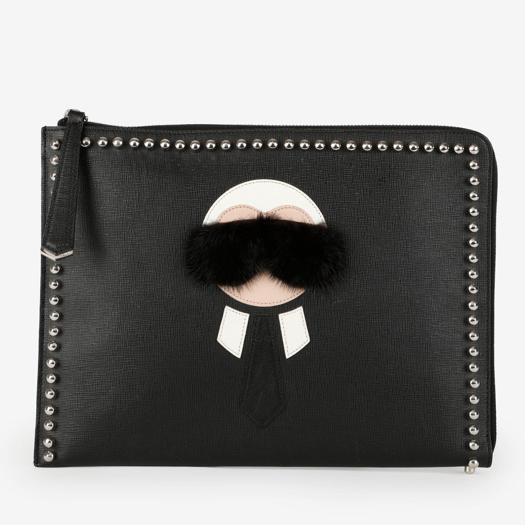 Karlito Studded Zipped Clutch, Black