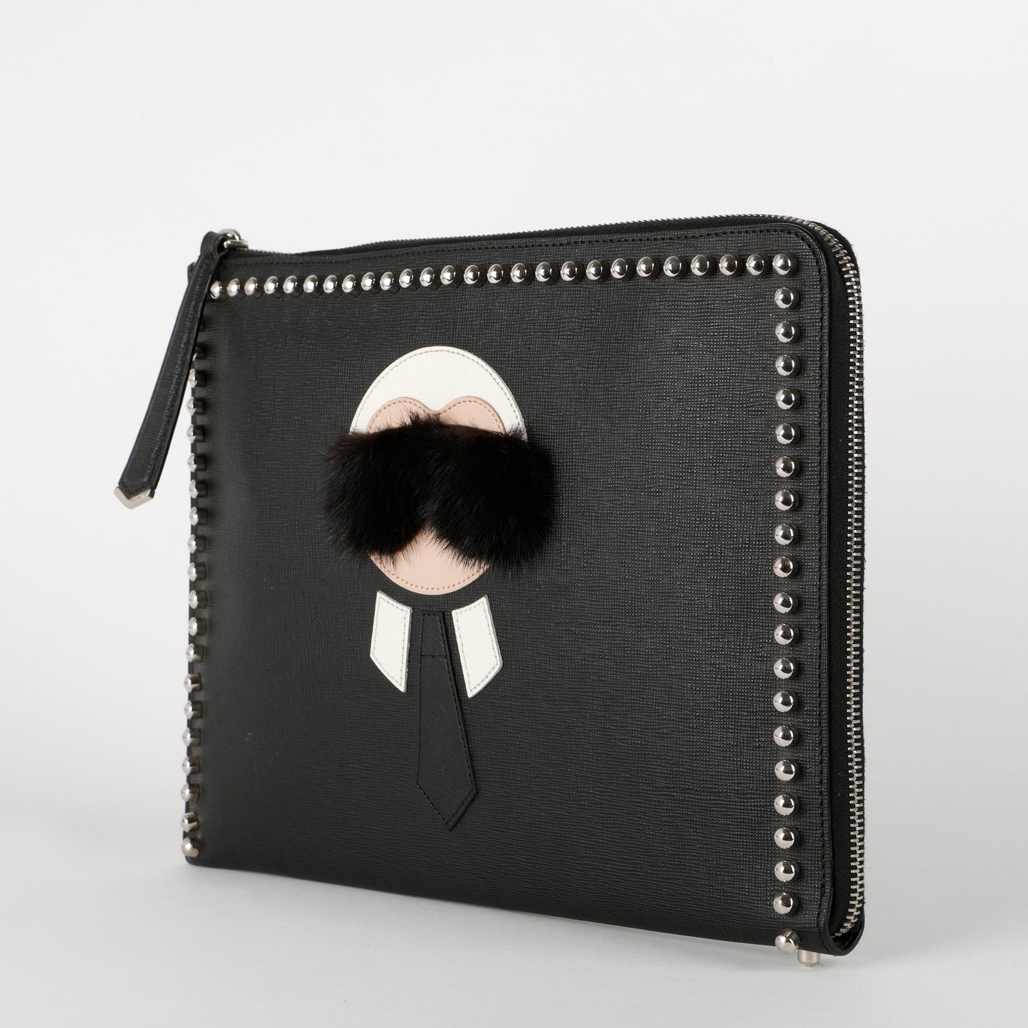 Karlito Studded Zipped Clutch, Black