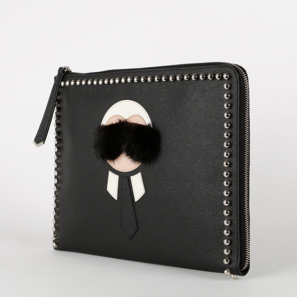 Karlito Studded Zipped Clutch, Black