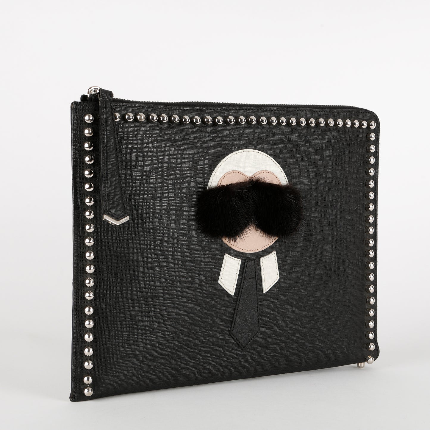 Karlito Studded Zipped Clutch, Black