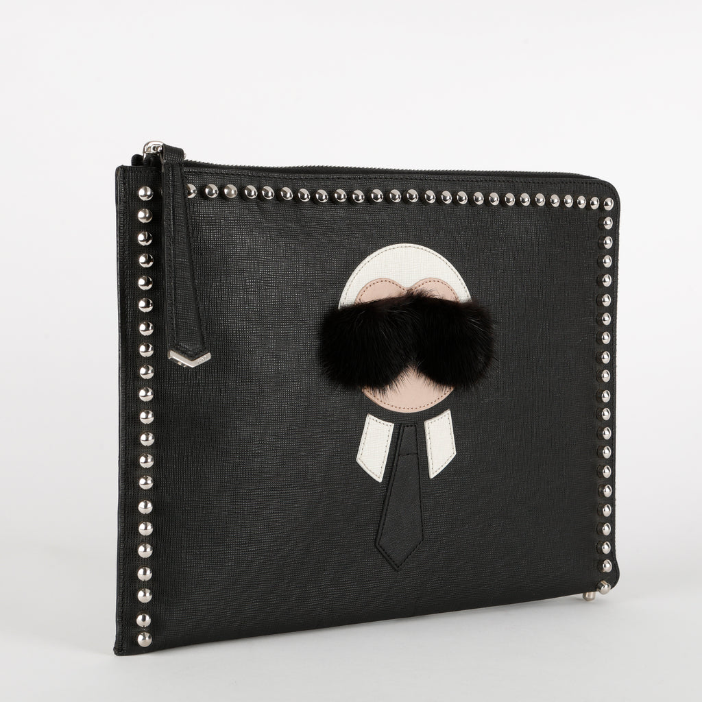 Karlito Studded Zipped Clutch, Black