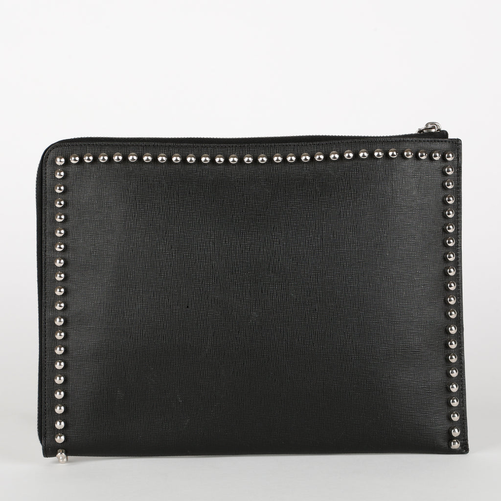Karlito Studded Zipped Clutch, Black