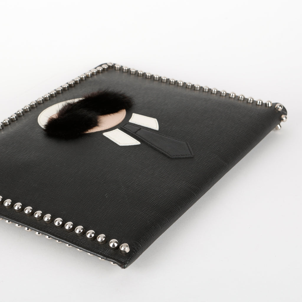 Karlito Studded Zipped Clutch, Black