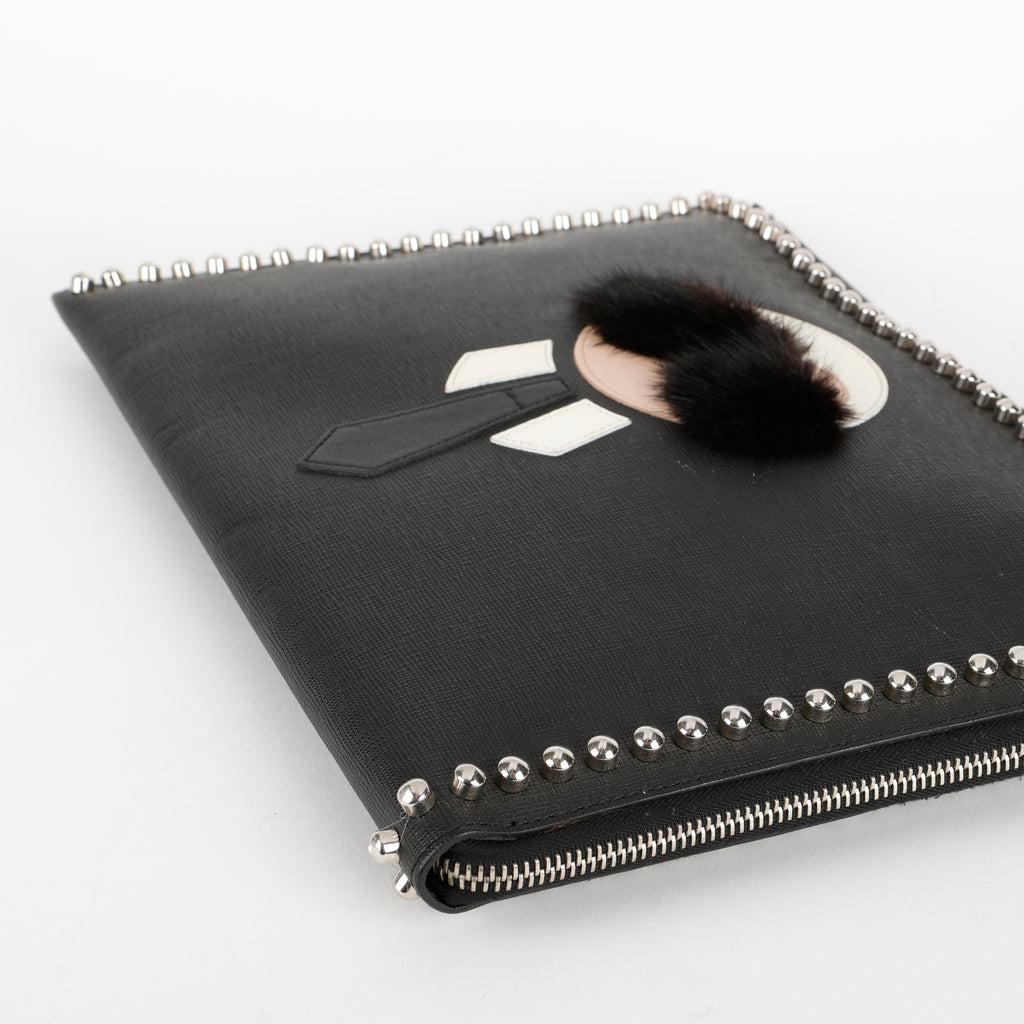 Karlito Studded Zipped Clutch, Black