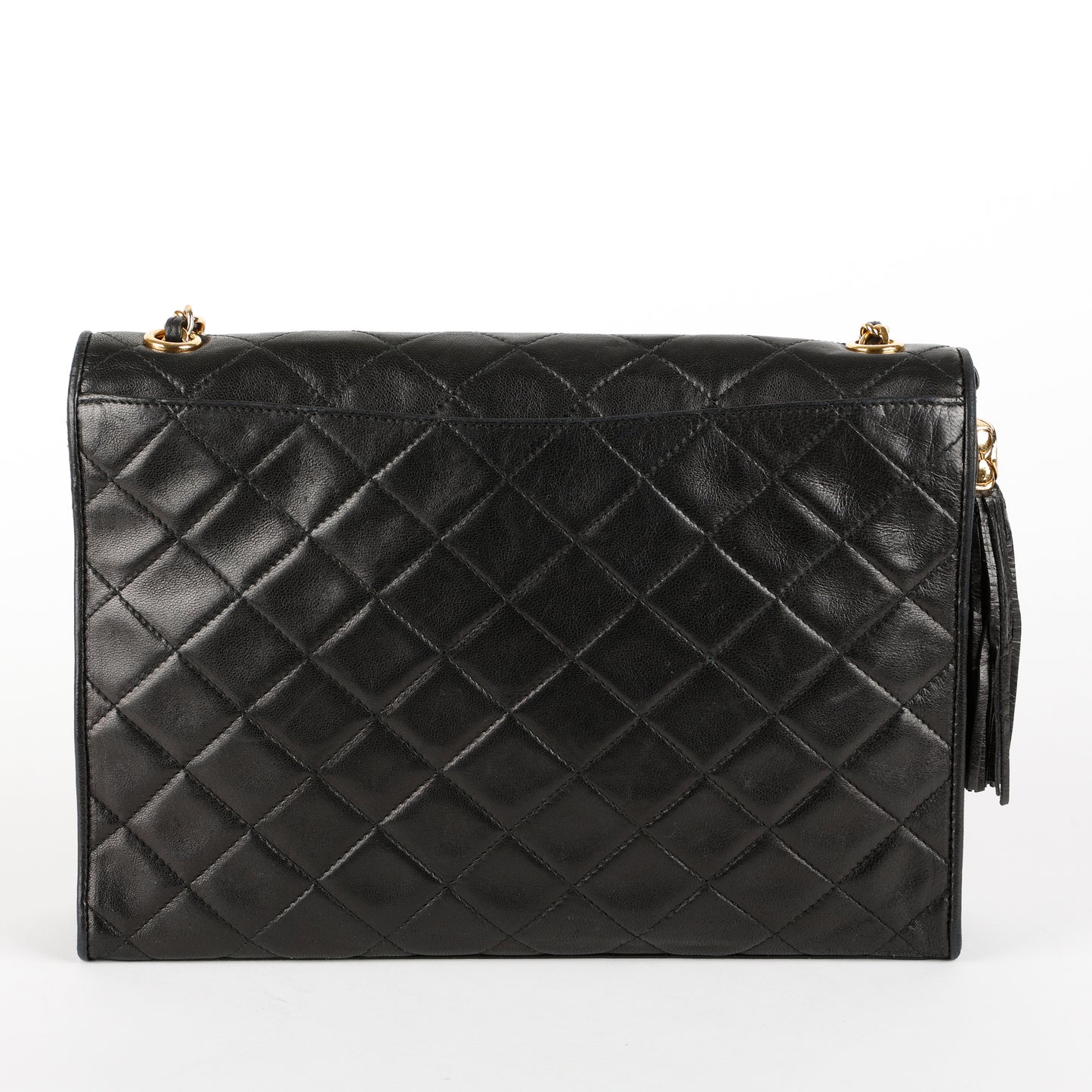Quilted Tassel Shoulder Bag, Black Lambskin