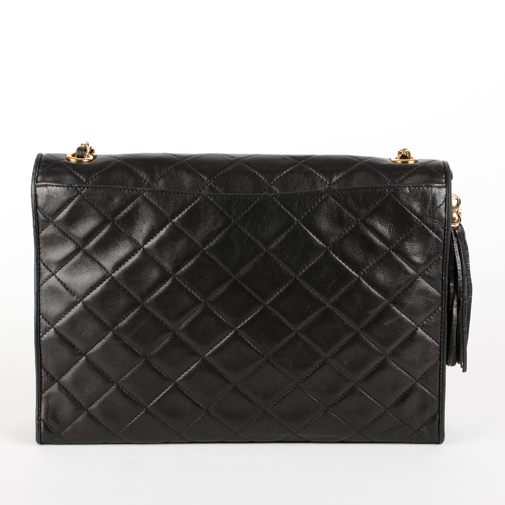 Quilted Tassel Shoulder Bag, Black Lambskin