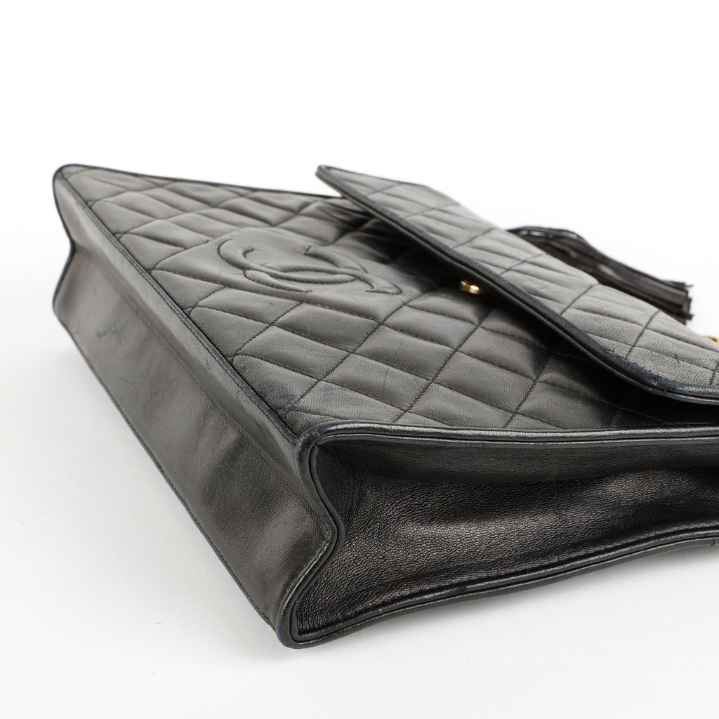 Quilted Tassel Shoulder Bag, Black Lambskin