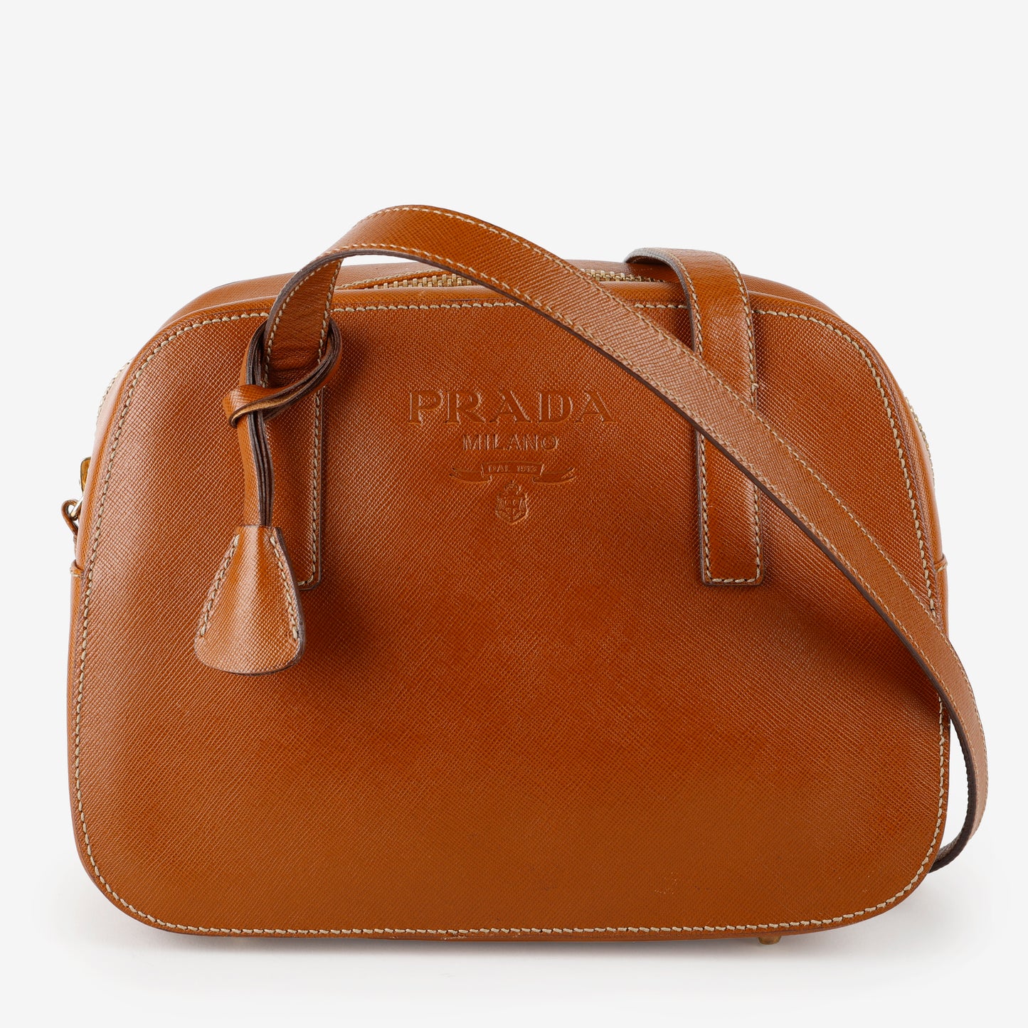 Brown Saffiano Leather Bowler
