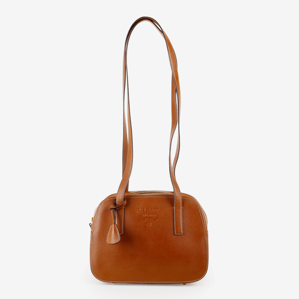Brown Saffiano Leather Bowler