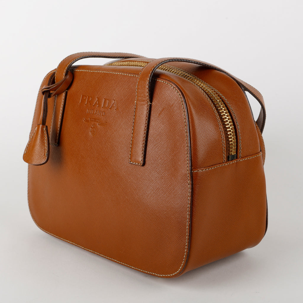 Brown Saffiano Leather Bowler