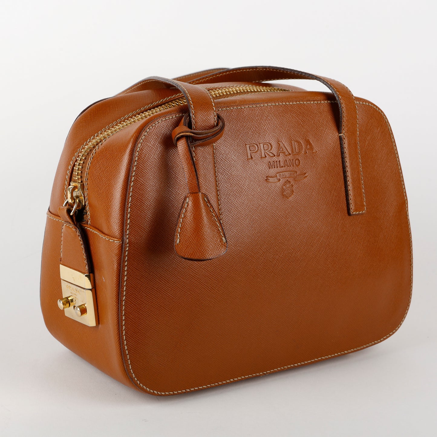 Brown Saffiano Leather Bowler
