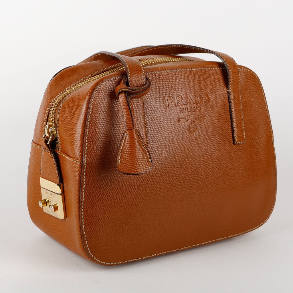 Brown Saffiano Leather Bowler