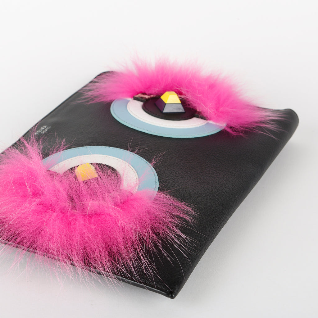 Monster Bug Eye Zip Clutch, Black/Muticolor/Snake Accents