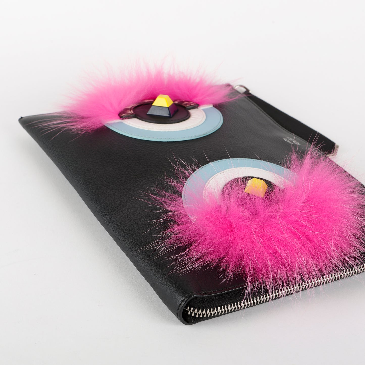 Monster Bug Eye Zip Clutch, Black/Muticolor/Snake Accents