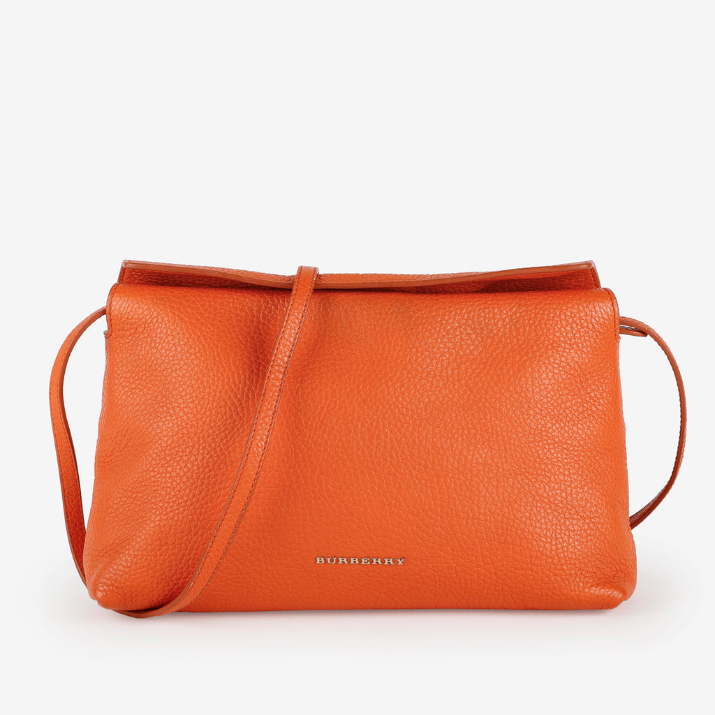Small Leah Crossbody, Orange Pebbled Calfskin