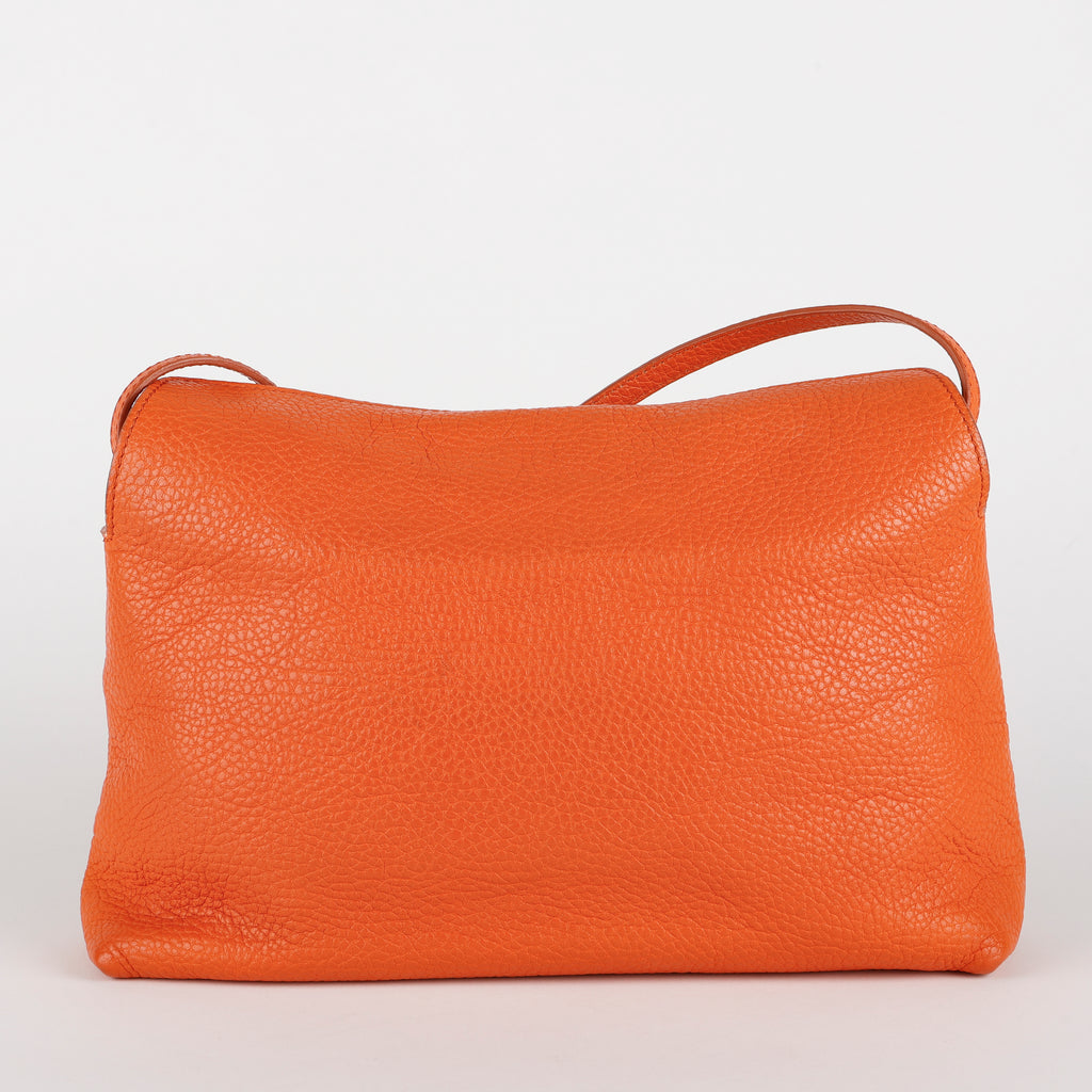 Small Leah Crossbody, Orange Pebbled Calfskin