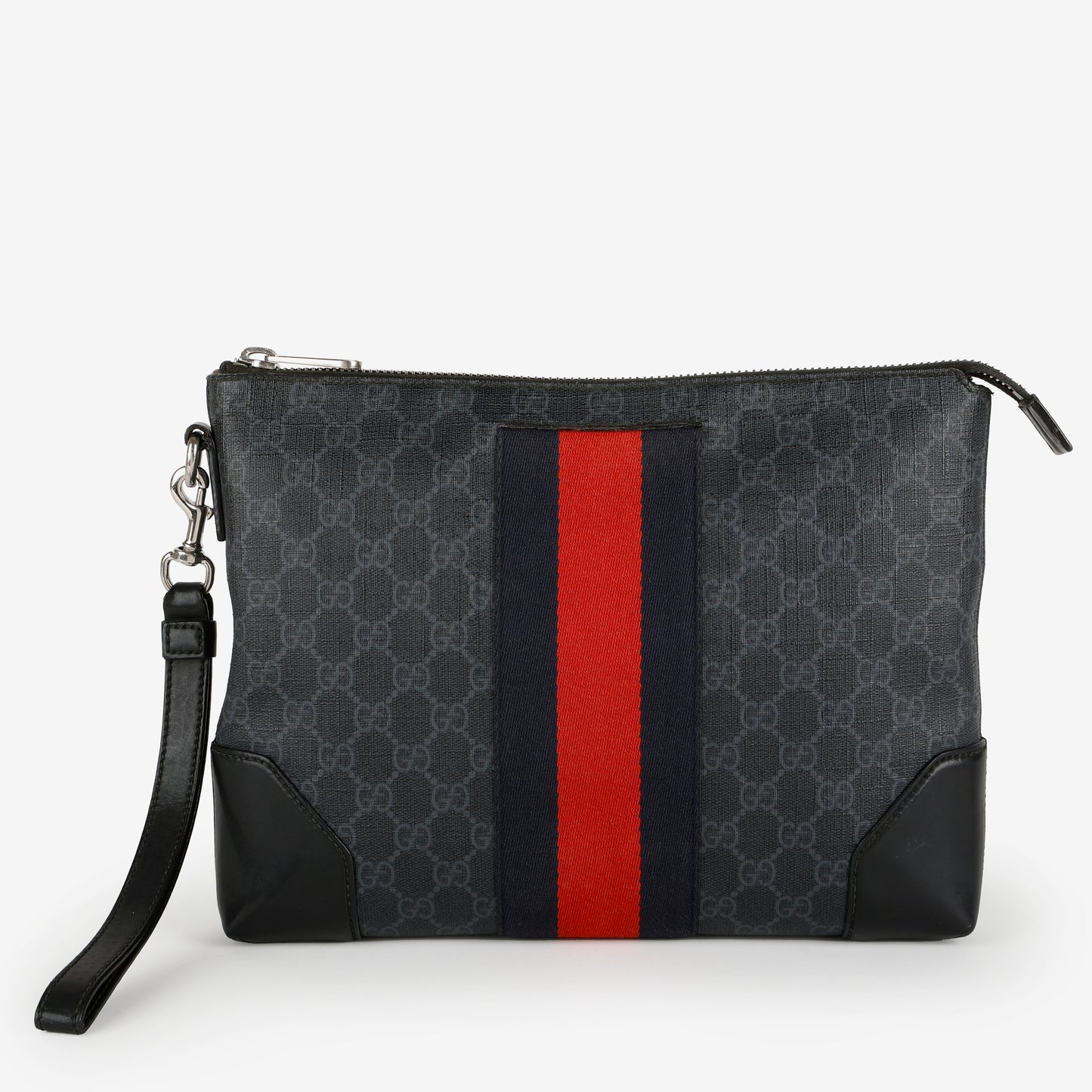 Supreme Web Zipped Wristlet, Black/Grey Coated Canvas