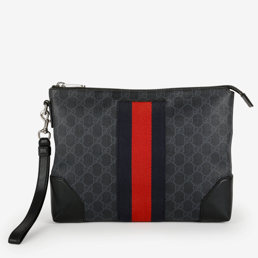 Supreme Web Zipped Wristlet, Black/Grey Coated Canvas