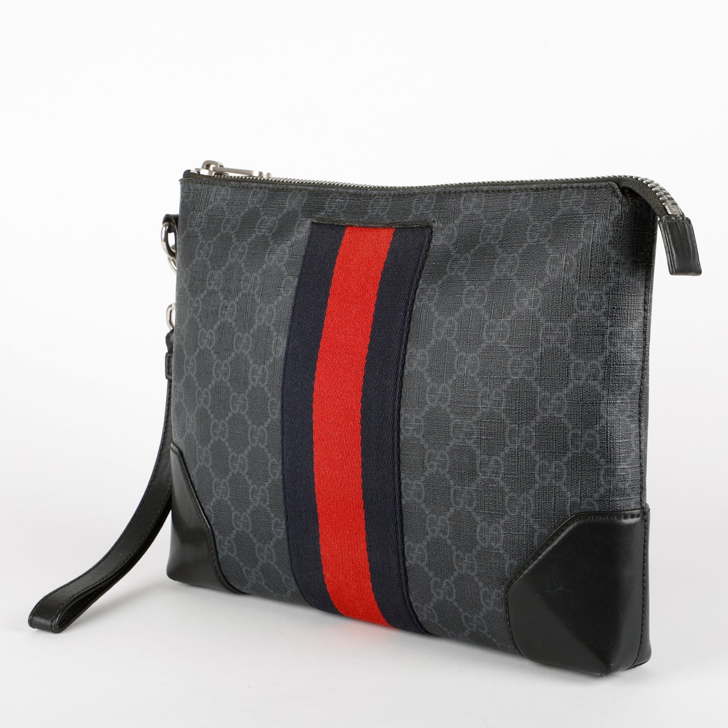 Supreme Web Zipped Wristlet, Black/Grey Coated Canvas