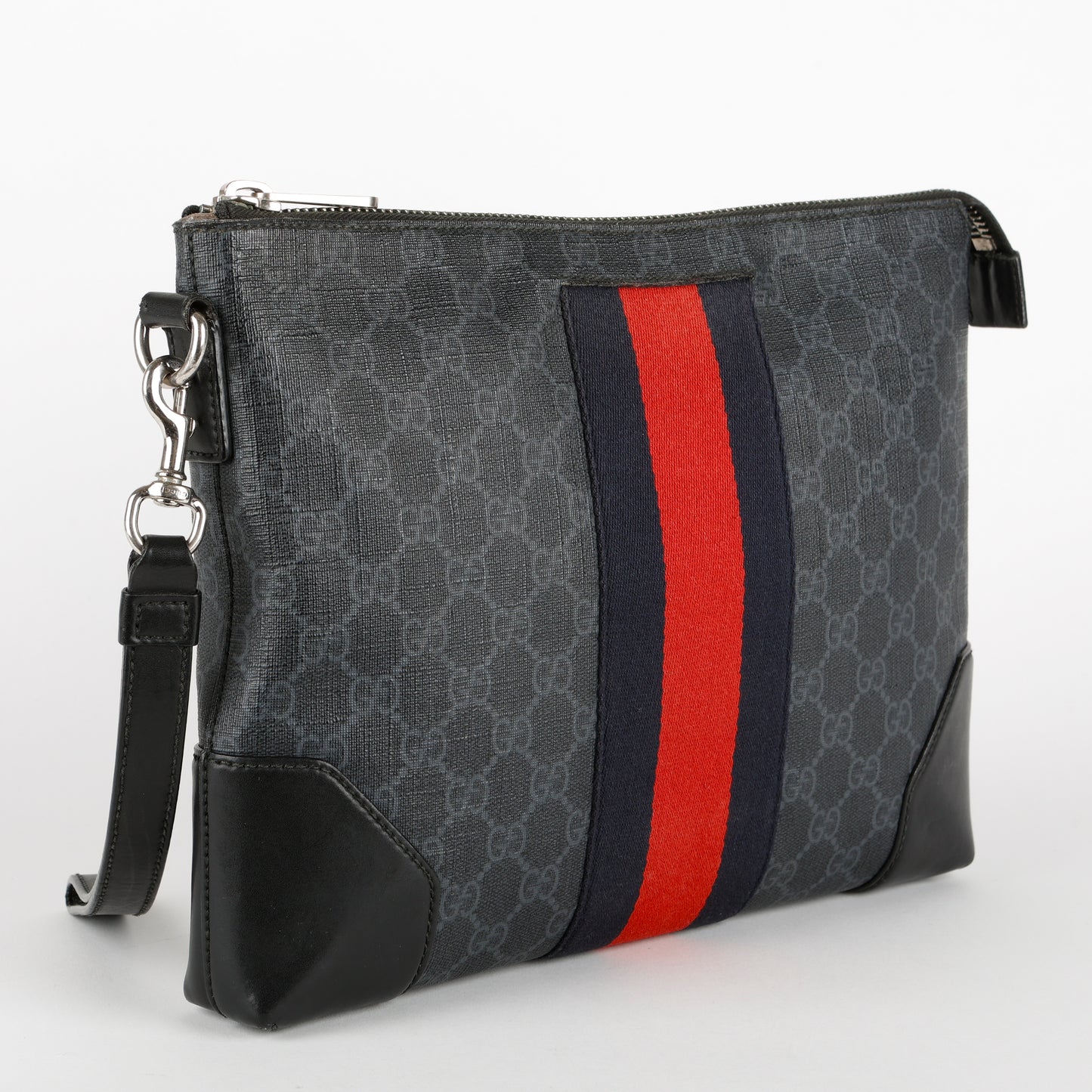 Supreme Web Zipped Wristlet, Black/Grey Coated Canvas