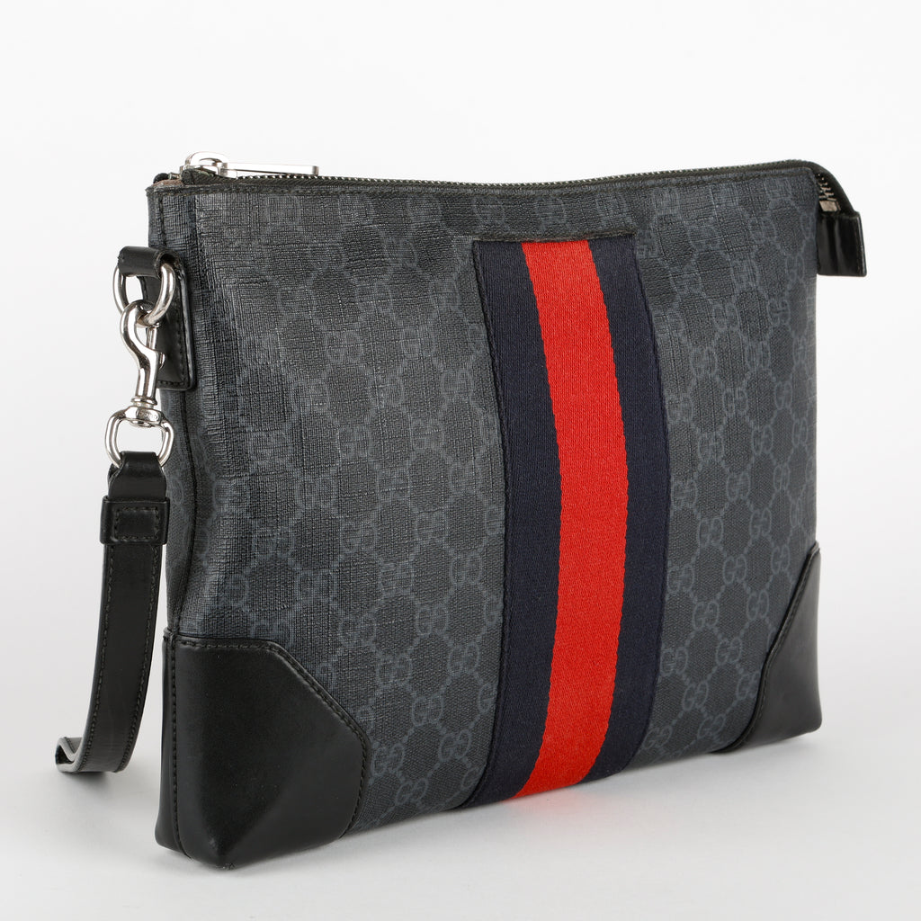 Supreme Web Zipped Wristlet, Black/Grey Coated Canvas