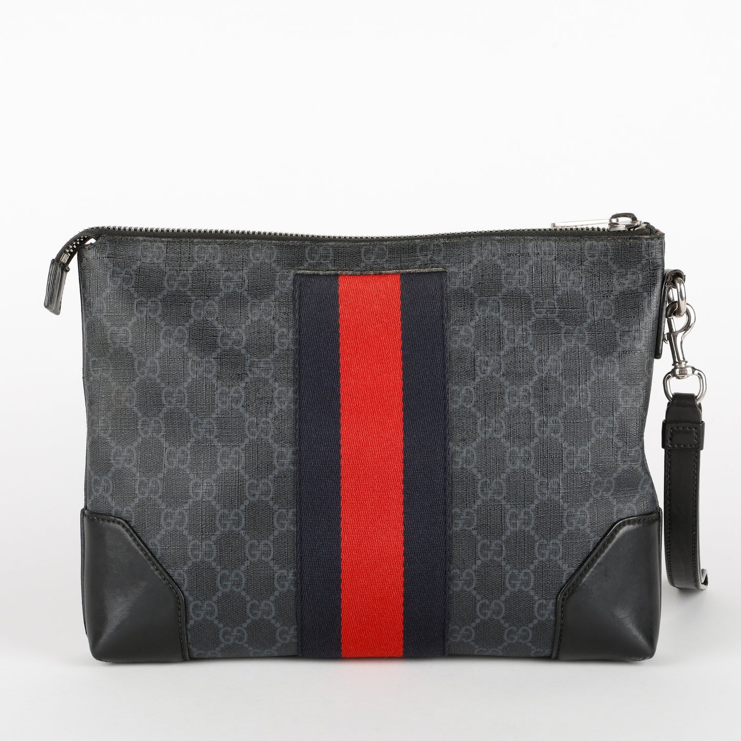 Supreme Web Zipped Wristlet, Black/Grey Coated Canvas
