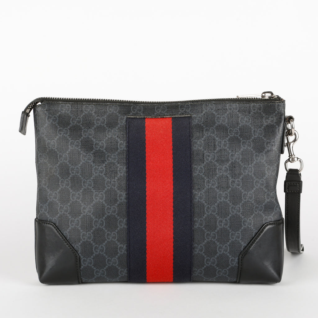 Supreme Web Zipped Wristlet, Black/Grey Coated Canvas