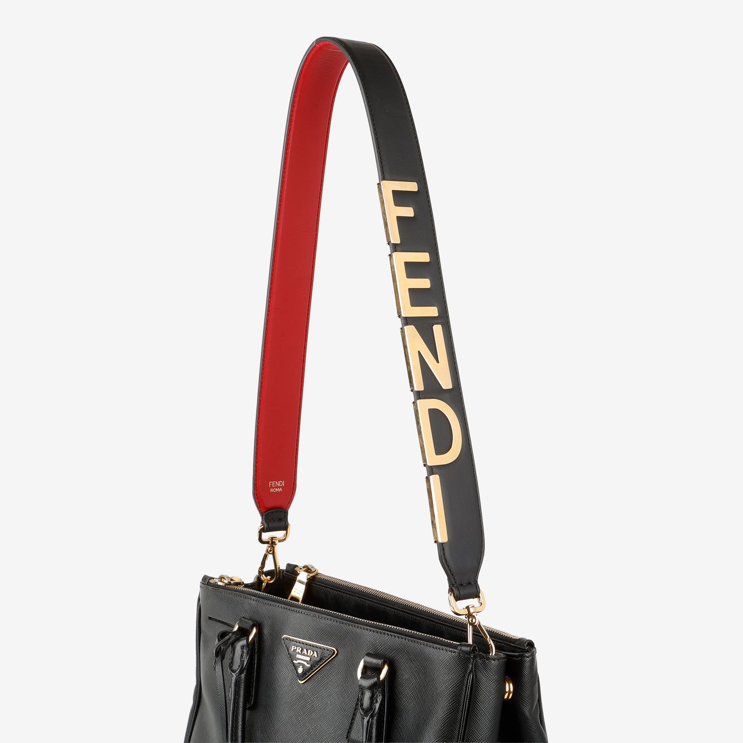 Logo Strap You, Black/Red Calfskin