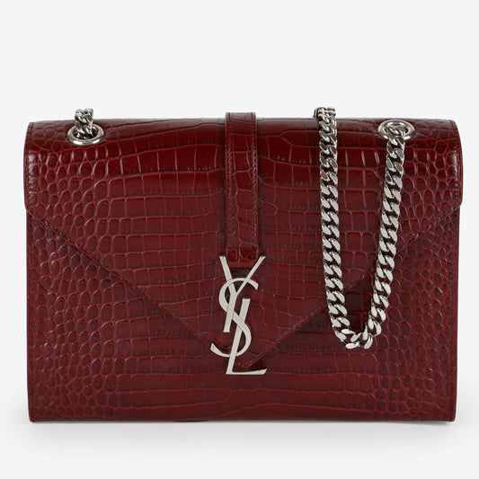 Medium Envelope, Burgundy Crocodile Embossed