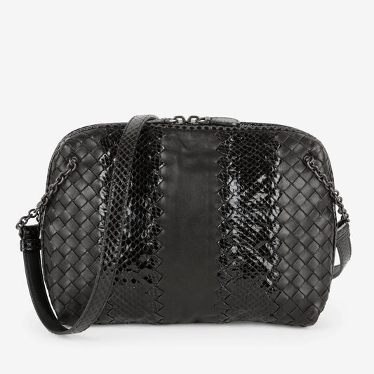 Mini Nodini Messenger Bag, Black Intrecciato/Ayers