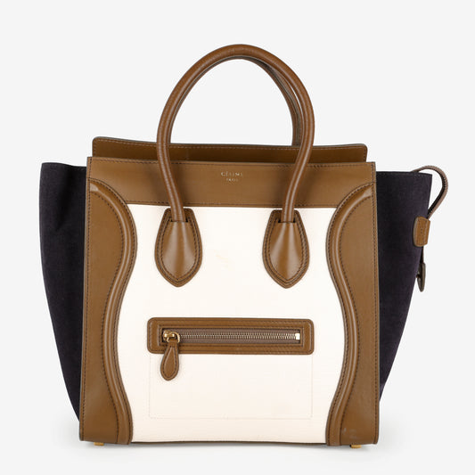 Micro Luggage Shoulder Bag, Navy/Cream/Brown Tricolor
