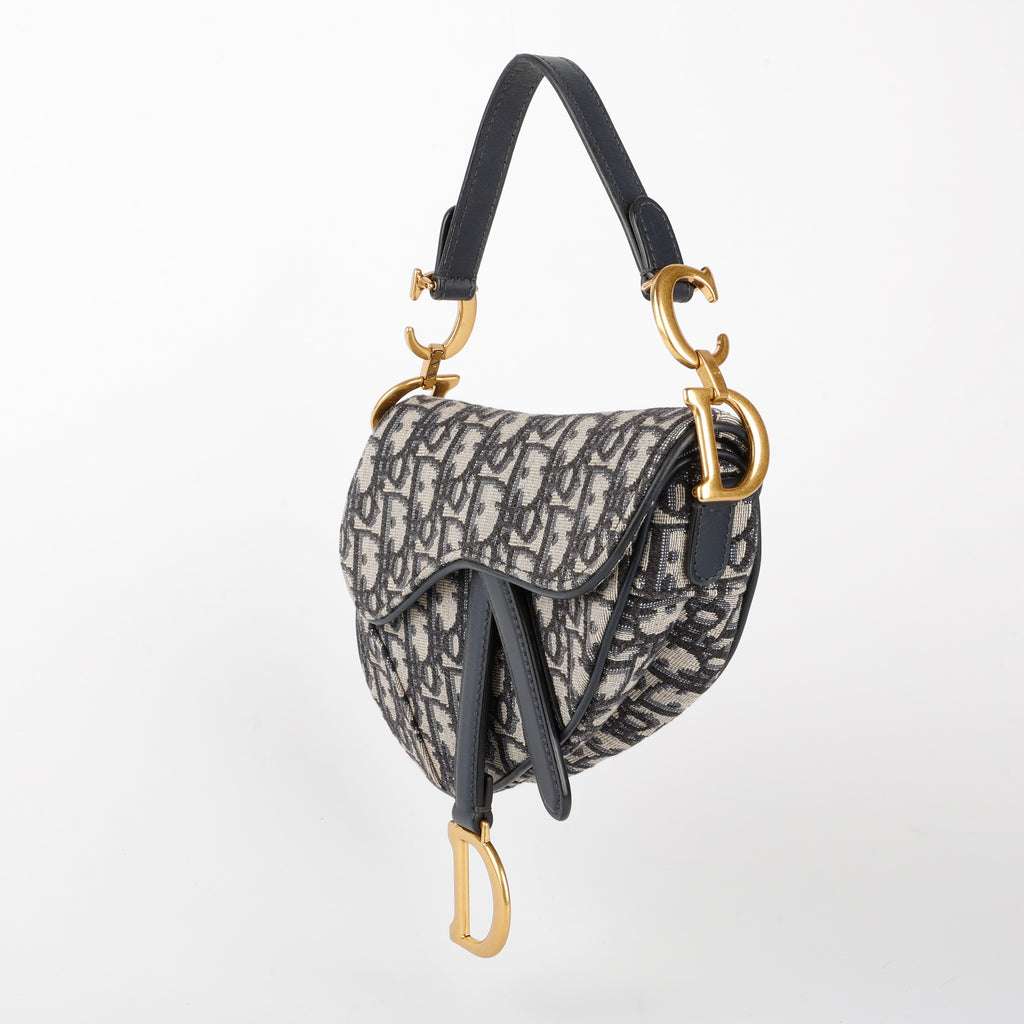 Mini Saddle Bag, Navy Oblique