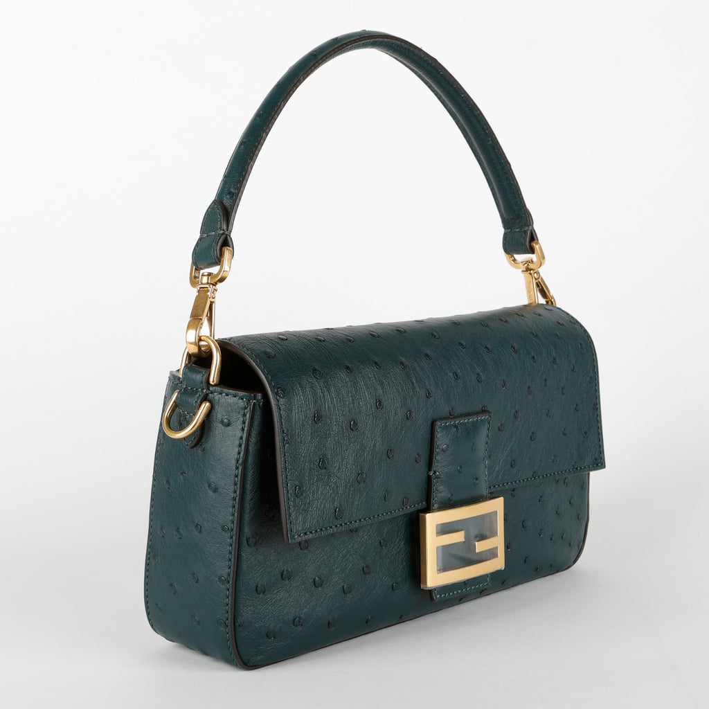 Green Ostrich Baguette