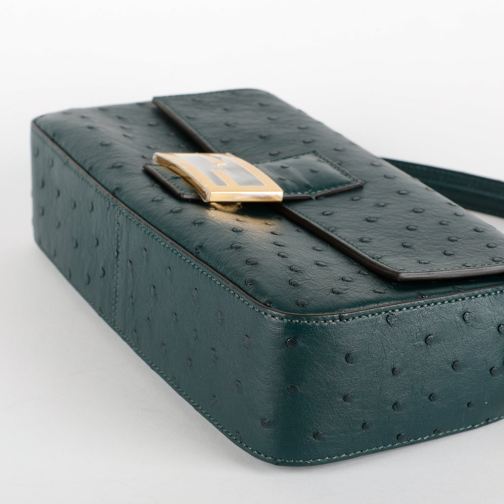 Green Ostrich Baguette