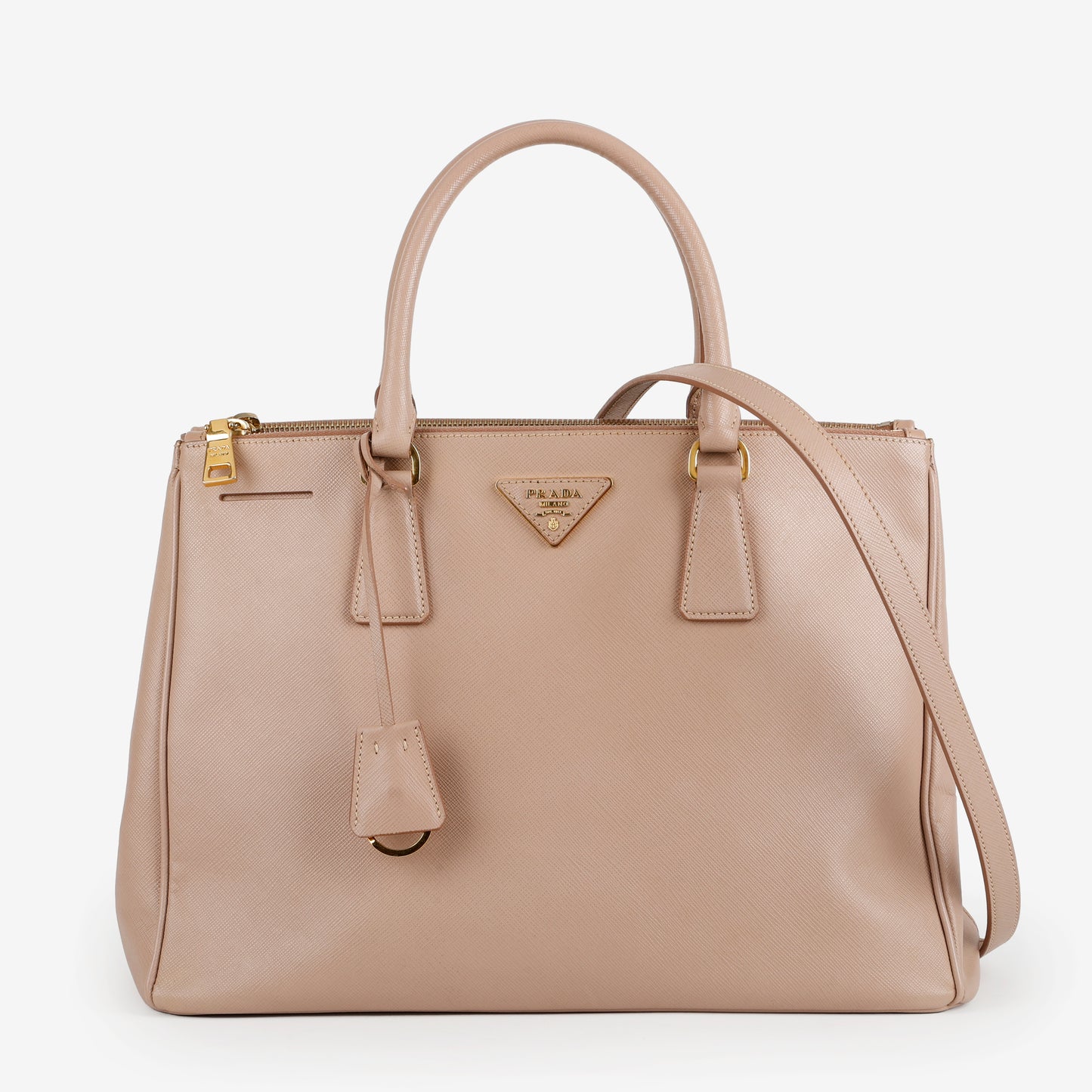 Medium Galleria Double Zip Tote, Dusty Pink Saffiano